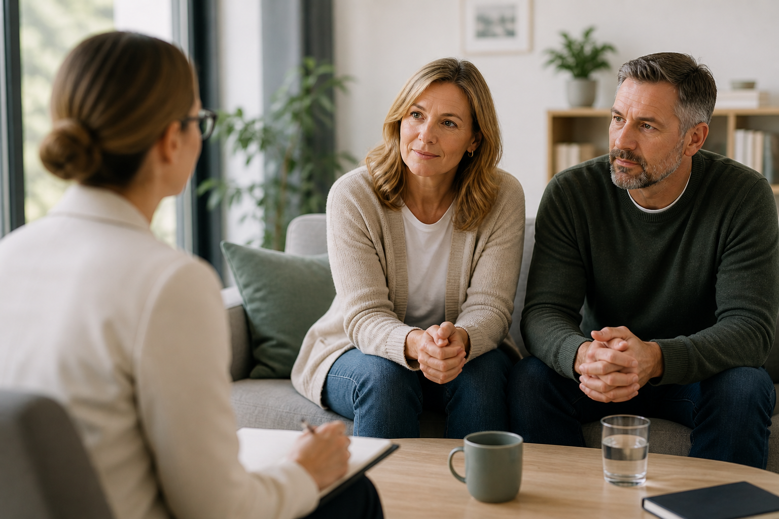 A family sitting together and talking in a calm way